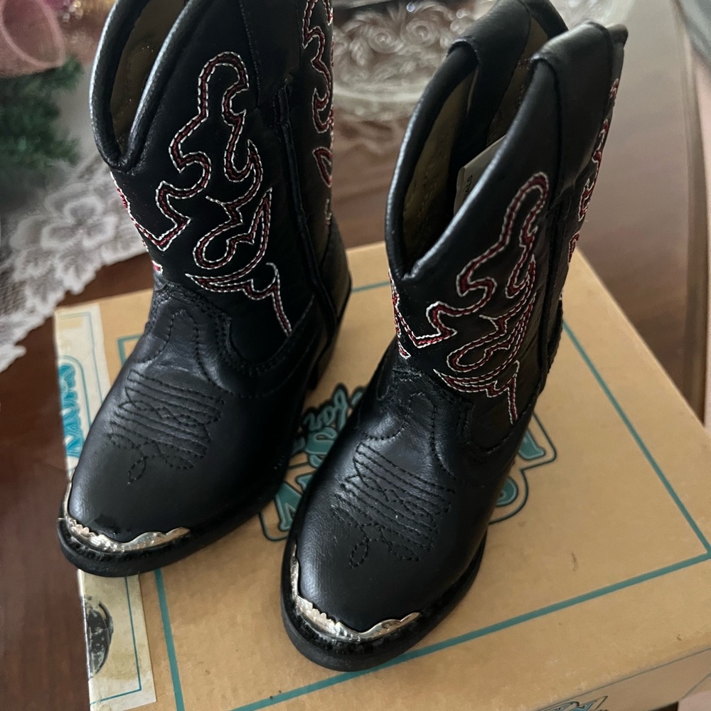 Infant black and red cowboy boots . Brand new